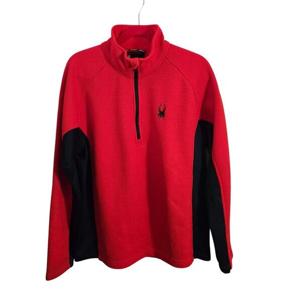 Spyder Outbound Core Sweater Jacket 1/2 Zip Red Black Logo Size L - Picture 2 of 7